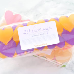 Packaged Purple and Orange Heart Soap Favors by Tailored Soap