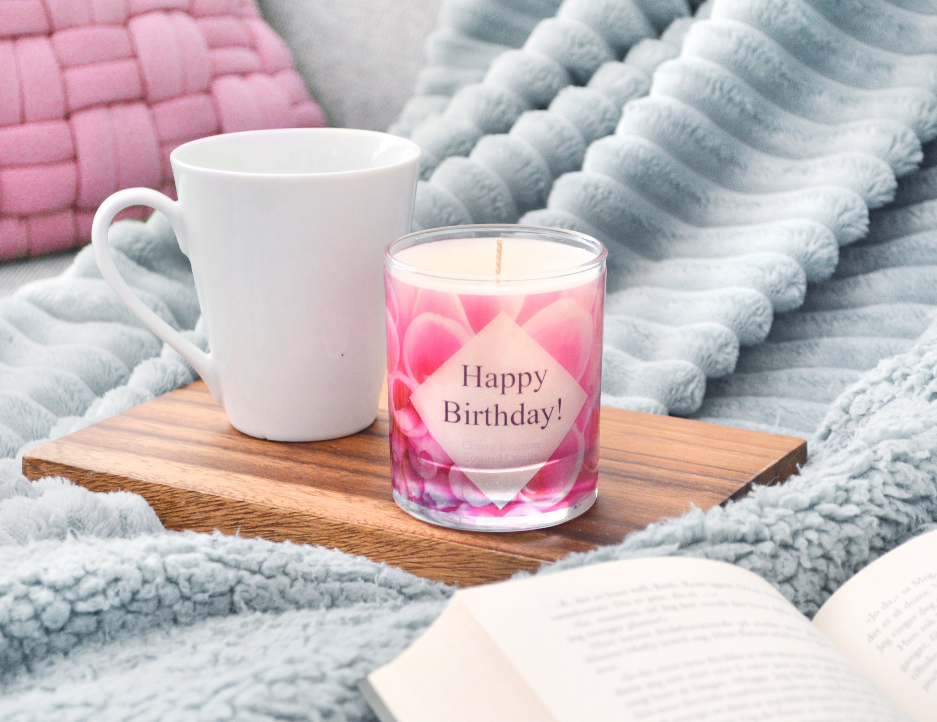 Cherry Blossom Scented Candle Happy Birthday Gift and Card in Box Cherry Blossom Scented Candle Happy Birthday Gift and Card in Box